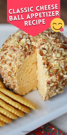 a cheese ball appetizer on a plate with crackers