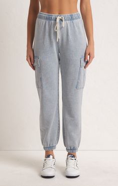 Z Supply Tempo Knit Denim Jogger-Loungewear Bottoms-Vixen Collection Denim Jogger Pants, Girls Joggers, Knit Denim, Fitted Joggers, Denim Joggers, French Terry Fabric, Women Cargos, Fashion Joggers, Comfy Fits