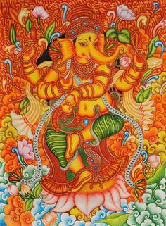 an image of the god ganesha with flowers and leaves on it's body