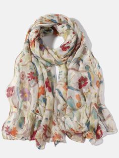 Floral Print Scarf | EMERY ROSE Lacy Scarf, Scarf Ideas, Hijab Collection, Simple Fall Outfits, Pretty Scarves, Boho Patterns, Fabric Floral, Floral Scarf, Cotton Scarf