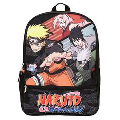 Show off your love for your favorite anime cartoon with this stylish Naruto anime character print orange & black 5-piece backpack accessory set! The Naruto anime cartoon fan accessory set is a 5-piece backpack and bag set made of 600D, PVC, and a 210D Nylon Lining. The Naruto bag fan accessory set includes an adjustable strap backpack, insulated lunch box, carabiner, rubber molded keychain, and a utility bag. The Naruto anime cartoon fan merchandise set features bold Naruto character print desig Black Cartoon Backpack For Students, Cartoon Black School Bag, Black Cartoon Bags For School, Cartoon Style Black School Bag, Black Rectangular Bag With Anime Print, Anime Style Black School Bag, Black School Bags With Anime Print, Black Backpack For Cosplay, Anime Print Bags For Cosplay