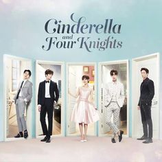 the poster for cinderella and four knights shows three young men in tuxedos, one with