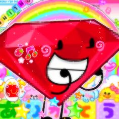 an image of a cartoon character in front of many colorful letters and numbers on the screen