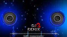 two speakers with the words dj mix in front of them and hearts on blue background