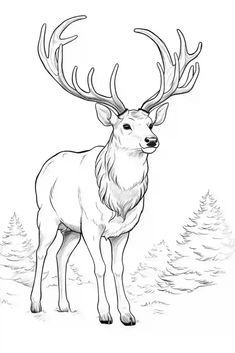 a deer with large antlers standing in the snow