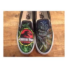 Etsy Picks of the Week: Jurassic Park - Custom Shoes by KTsCustomKicks Guest Book Canvas, Shoe Painting, Custom Painted Shoes, Shoe Crafts, Hand Painted Shoes