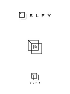 the logo for slfy is shown in black and white, with an image of a square