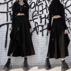 This Gothic Long Skirt is perfect with a pair of wide-leg pants or just with the tights and I am sure you will make heads turn wherever you go. You can wear Attractive Ruffle Bottom Wear For Women for your evening out, shopping trip, or even to your office. The main feature of this skirt is its long length which makes it look elegant and classy. The ruffles are light and airy so they flow nicely as you walk. This party skirt can be dressed up or down--it's your choice! Please check out our size Trendy Long Skirt For Winter, Hip-length Black Skirt For Spring, Black Hip-length Skirt For Spring, Gothic Skirt For Spring, Gothic Maxi Skirt For Spring, Spring Gothic Skirt, Gothic Skirt For Winter, Gothic Black Bottoms For Spring, Black Pleated Skirt For Alternative Fashion