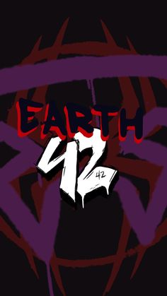 the text earth 42 is painted in red and purple