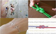 there are pictures of different types of bracelets on the webpage and below them is an image of someone tying a rope