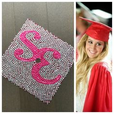 Worried your loved ones won't be able to pick you out of the crowd? No problem. Custom Graduation Caps make for a great keepsake in a nice frame after graduation for many years to come! A great gift to offer your graduate for their special day, or a little something to treat yourself with after all of those years of hard work and dedication! We can do just about any logo that you want. Decoration will be fixed to a piece of card stock (looks best to choose the color base that will match the colo Bedazzled Graduation Cap, Rhinestone Graduation Cap, Graduation Cap Designs College, College Grad Cap Ideas, Custom Graduation Caps, High School Graduation Cap, College Graduation Cap Decoration, Sublimacion Ideas