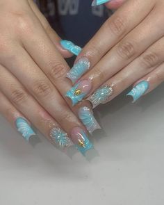 2000s Nails, Cosmic Nails, Acid Bath, Medium Nails, Blue Acrylic Nails, Y2k Nails