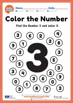 the number 3 is shown in this color - by - number printable worksheet