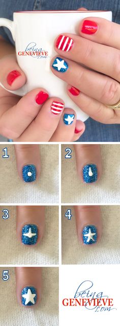 Stars & Stripes | Step-by-step tutorial on how to create this cute and simple patriotic nail art design. This is the perfect manicure for any 4th of July celebration . . . Patriotic Nail, Perfect Manicure, 4th Of July Nails, July Nails, Cool Nail Designs