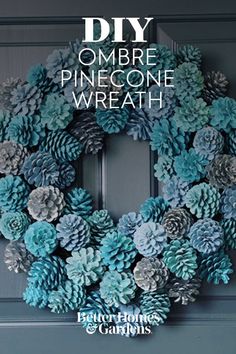 a wreath made out of pine cones with the words diy ombre pinecone wreath