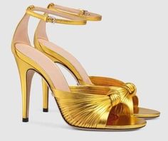 New high-heeled sandals, woven open-toe buckle with thin straps from Mileg Sandals Patterns, Mellow Yellow, Sandal Fashion, Gold Fashion, Cross Straps, Metallic Leather, Heel Sandals, Stiletto Heel, High Heel Sandals