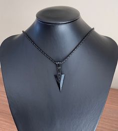 Viking Arrow Necklace, Mens Necklace, Men Black Necklace, Stainless Steel Black, Men Geometric Necklace,  Boyfriend Gift, Celtic Gift Length of the necklace: 24 inch / 60 cm  Free gift box: You will receive this necklace in a beautiful gift box with cushion inside! Let me pleasantly surprise your loved ones on your behalf if it's a gift! If you need a special handmade jewelry - something unique or just have a question/comment just contact me via Etsy message. Love, Maria Black Metal Pendant Chain Necklace, Black Pendant Chain Necklace Gift, Black Stainless Steel Chain Necklace As Gift, Black Stainless Steel Chain Necklace For Gifts, Viking Arrow, Necklace Boyfriend, Necklace Mens, Mens Necklace, Necklace Men