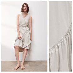 Nwot. Zara Gray 100% Cotton Sleeveless V-Neck Midi Dress With Flounced Asymmetric Hem, Wrap Closure With Self-Tie. Size S. Ref. 4174/184. Pit To Pit 17" Flat, Shoulders 11", Waist 16,5", Length 45". 1071. Beige V-neck Sleeveless Summer Dress, Beige Sleeveless V-neck Dress, Spring Wrap Midi Dress, Summer Sleeveless Beige V-neck Dress, Summer Beige Sleeveless V-neck Dress, Chic Asymmetrical V-neck Dress For Beach, Summer Midi Dress With Ruffles And Surplice Neckline, Beige Summer Dress With Surplice Neckline, Beige Maxi Dress With Surplice Neckline For Summer