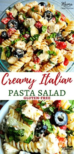 creamy italian pasta salad with olives and tomatoes