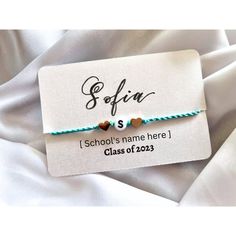 -- School Leavers gift, End of year gift, last day of school gifts. Personalised friendship bracelet, initial bracelet, graduation gift -- The time has finally come! They are leaving their school for a new chapter 😢 Can't believe how quickly they grow... To mark this great milestone of their lives here is a personalized school leavers gift, a initial bracelet with school names and your message (optional) printed on the gift card, and their names handwritten in calligraphy style.  Each bracelet is handmade with embroidery threads and embellished with 1 initial bead, and choice of silver heart/ gold heart/ silver star/ gold star beads.  Designed and handmade with love in England. Ship worldwide. ---**PLEASE FEEL FREE TO ASK ME FOR A DISCOUNT CODE FOR BULK ORDERS xx**--- Custom Name Friendship Bracelet For Mother's Day, Cute Friendship Bracelets With Custom Name As Gift, Adjustable Name Friendship Bracelets As Gift, Personalized Adjustable Bracelets For Graduation Gift, Personalized Adjustable Bracelets For Graduation, White Personalized Name Friendship Bracelet, White Friendship Bracelets With Name For Gift, White Name Friendship Bracelets As Gift, Last Day Of School Gifts