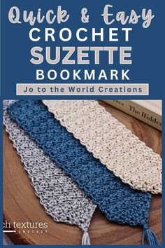 the quick and easy crochet suzette bookmark is shown on top of a