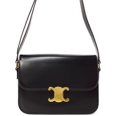 Celine Triomphe Medium Shoulder Bag Black Width: About 22.5cm Height: About 17cm Depth: About 6cm Shoulder: About 100-115cm (Not Removable) Celine Black Bag, Celine Triomphe Bag, 2025 Wishlist, Celine Triomphe, Celine Bags, Shoulder Bag Black, Black Bag, Black Color, Bag Lady