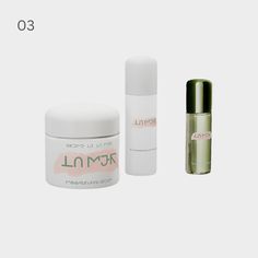 three different types of skin care products on a white background with the words l'ima written below them