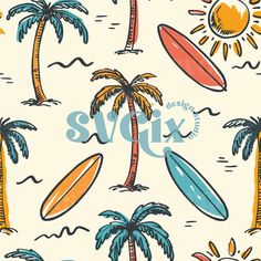 an image of surfboards and palm trees