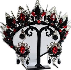 Fantasy Tiara, Spiked Crown, Gothic Tiara, Tiara Halloween, Red Tiara, Black And Red Wedding, Tiara Black, Gothic Crown, Crown Black