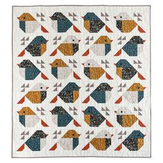 a quilted wall hanging with colorful birds on the front and back, all in different colors