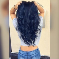 Midnight Blue Hair, Navy Hair, Blue Black Hair, Blue Ombre Hair, Long Dark Hair, Hair Color Blue, Ombre Hair Color, Long Black Hair