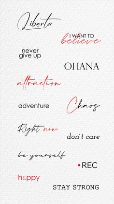 some type of handwriting that is written in different colors and font styles, with the words on