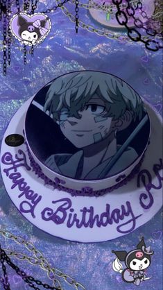 a birthday cake with an anime character on it