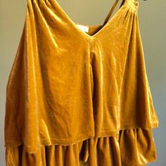 Beautiful Gold Velvet Ruffled Cami Never Worn Elastic On Back And Sides Cami Straps Excellent Condition V-neck Ruffled Camisole For Day Out, Gold Camisole, Ruffled V-neck Camisole For Vacation, Cheap Bohemian V-neck Camisole, Chic Ruffled V-neck Camisole, White V-neck Ruffled Camisole, Satin Tank Top, Strappy Tank Tops, Womens Camisoles