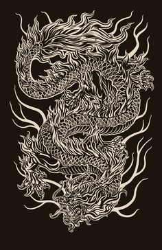 a drawing of a dragon on a black background