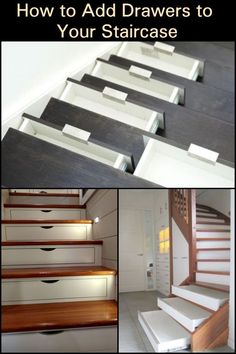 some steps and stairs with the words how to add drawers to your staircase