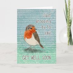 Get Well Little Bird Dropping By  Card  Zazzle Get Well Soon Gifts, Anniversary Invitations, Get Well Cards, Get Well Soon, Watercolor Bird, Elegant Invitations, Little Bird, Get Well, Birthday Greeting Cards