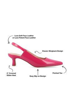 A fluted kitten heel sharpens the silhouette of an elegant slingback pump with a pointed toe. Slingback strap Synthetic upper, lining and sole Imported Feminine Pink Slingback Pumps With Sculpted Heel, Pink Slingback Pumps With Padded Low Heel, Pink Low Heel Slingback Pumps With Padded Heel, Pink Ankle Strap Kitten Heels For Evening, Fitted Slingback Pumps With Sculpted Heel, Fitted Slingback Pumps With Padded Heel, Pink Slingback Pumps With Branded Heel Counter, Fitted Slingback Kitten Heels, Elegant Pink Kitten Heels With Ankle Strap