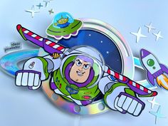 an image of a cartoon character with space shuttles on it's back and stars in the background