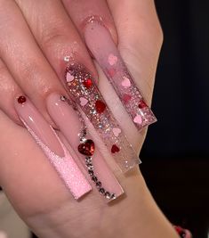 Nails Vday, Nails Art Acrylic, Acrylic Nails Short, Mexican Nails, Coffin Acrylic Nails, Nails Heart, Vday Nails, Red Acrylic Nails, Dope Nail Designs