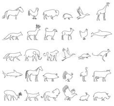 farm animals line drawing on white background