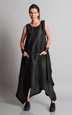 Black Linen Dress - METD0107 Product info: - plus size dress - maxi dress - linen dress - sleeveless - two front pockets - plus size fit - crew neckline - asymmetrical hem - A line silhouette - summer suitable - length about 150 cm/ 59 inch - made of 100% natural linen fabric NOTE! This is a loose dress and one size fits two! SUBSCRIBE TO OUR NEWSLETTER AND RECEIVE 15% DISCOUNT FOR YOUR ORDER! DON'T MISS ANYTHING NEW AND INTERESTING HAPPENING WITH YOUR FAVORITE BRAND, SPECIAL EVENTS, SALES AND M Plus Size Linen Dress, Black Chiffon Top, Black Kaftan, Plus Size Linen, Maxi Dress Plus Size, Spring Maxi Dress, Black Linen Dress, Linen Maxi Dress, Plus Size Maxi Dresses