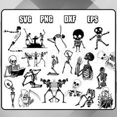 various skeleton stickers on a white background