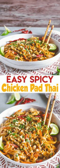 this easy spicy chicken pad thai recipe is the perfect way to use up leftover noodles