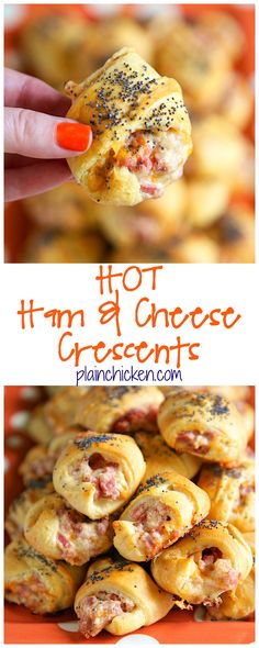 hot ham and cheese crescent pastries with poppy seed sprinkles on top