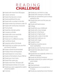 a list with the words reading challenge written in red and black on top of it