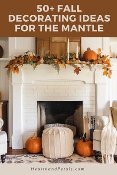 A rustic fall mantle decor with pumpkins and autumn leaves. Rustic Decor Ideas, Rustic Mantle, Fall Decorating Ideas, The Mantle, Halloween Wall Art, Fall Decorating, Autumn Home, Fall Home Decor, Rustic Charm