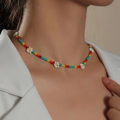 Women's Bohemian Colorful Flower Seed Bead Necklace Choker Trendy Jewelry 20" | eBay Shoe Lacing Techniques, Daisy Choker, Shell Choker, 3 Women, Seed Bead Necklace, Colourful Necklace, Girls Jewelry, Shell Beads, Shell Necklaces