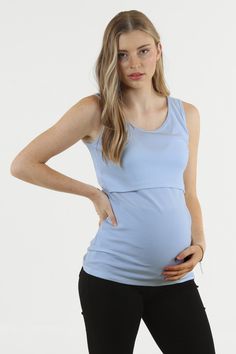 Our maternity and nursing tank is easy to wear throughout your maternity and after. Designed for nursing with an easy access opening perfect for breastfeeding. This tank top is essential for those hot summer days. Nursing Tank, Pregnancy Care, Nursing Friendly, Maternity Nursing, Powder Blue, White Fabrics, Blue Fabric, Hot Summer, Stretchy Material