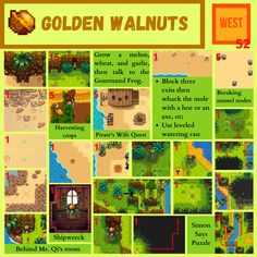 the golden walnuts game is shown in several different screens, including an image of trees and